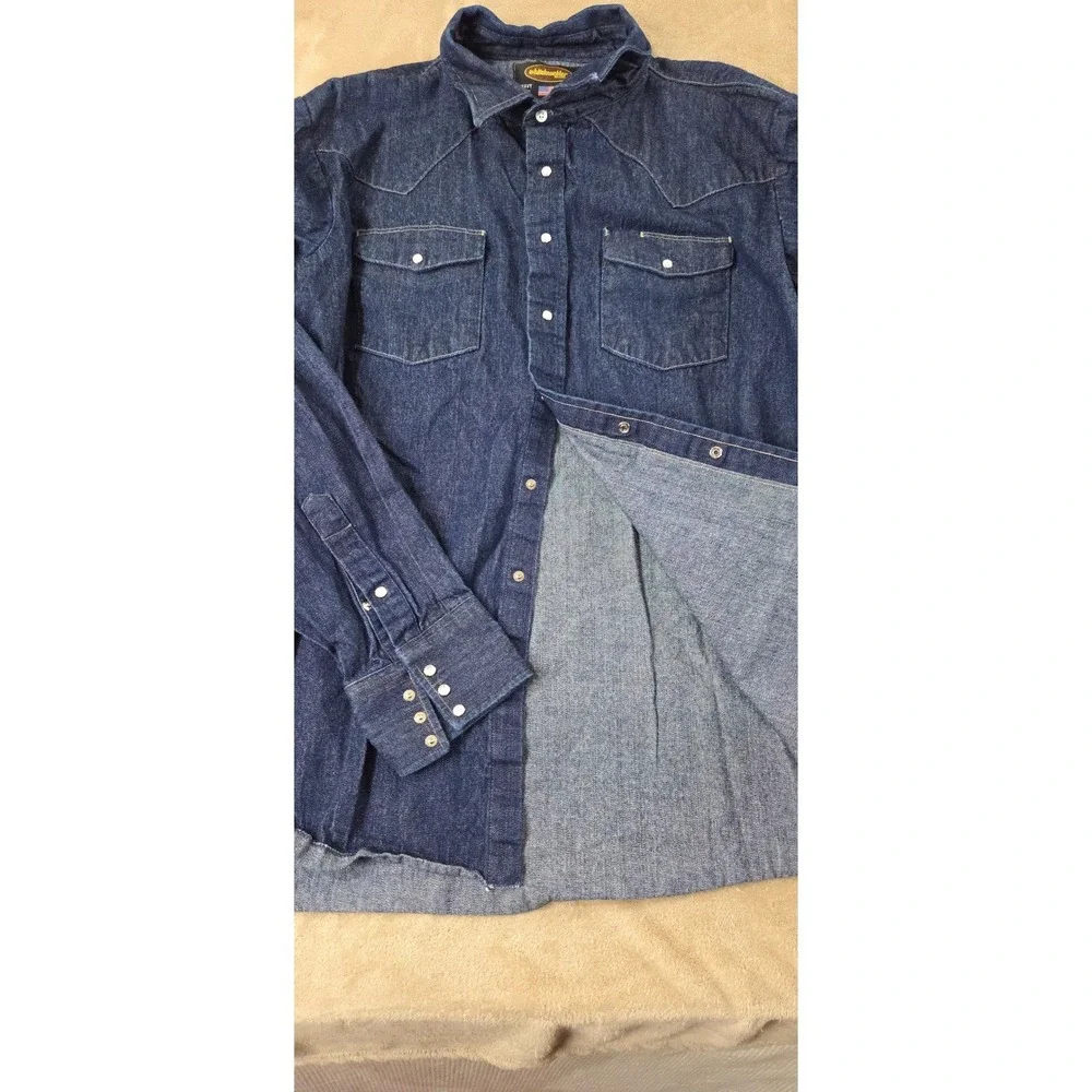 Whiteknucker‎ Denim Jacket Men 2XL Dark Wash Blue Pearl Snap Frayed Raw EUC
